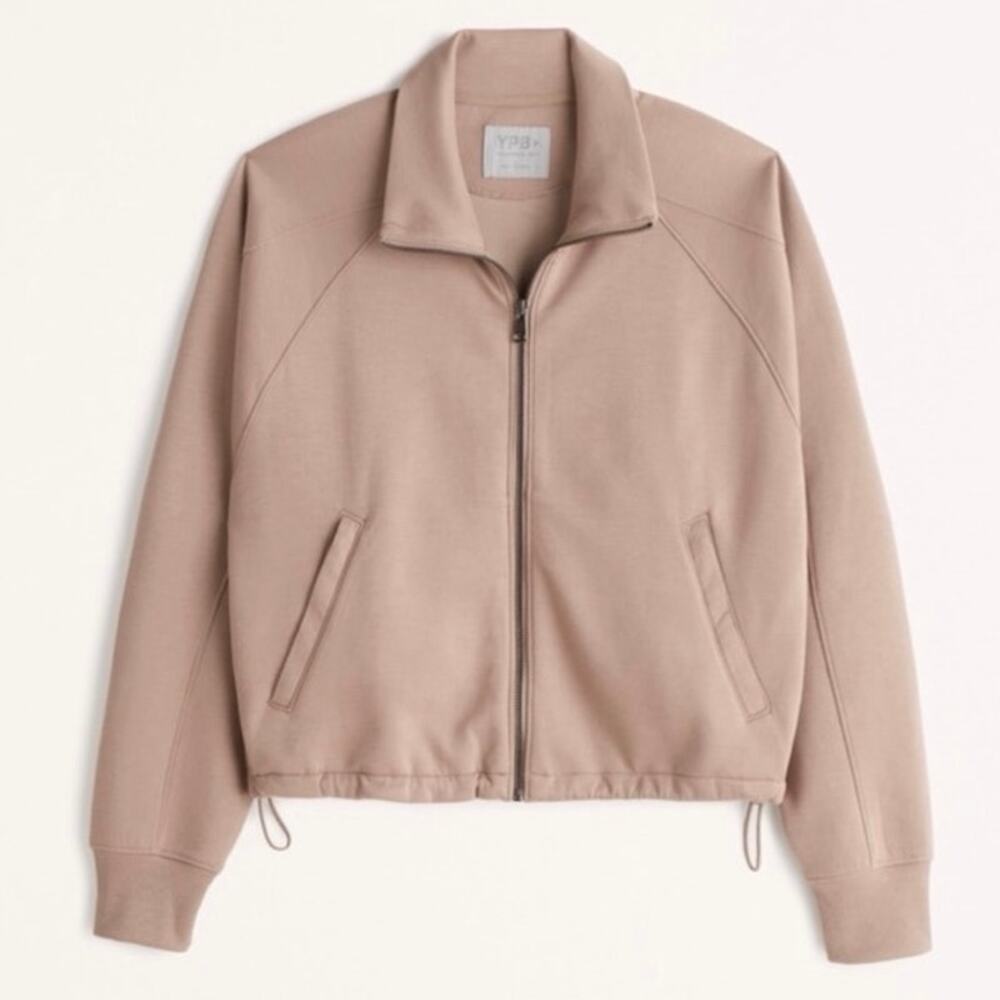 Abercrombie YPB neoKNIT Cinched Full Zip Athletic Jacket Tan Beige Size Small